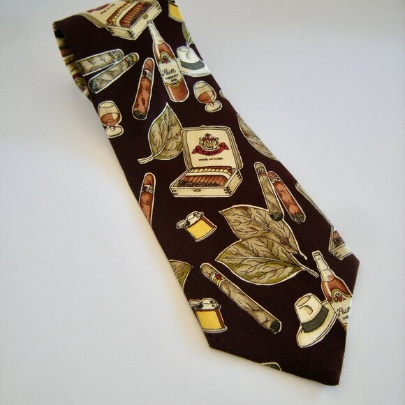 Cuban Cigar, Rum & Hats Tie - Novel-ties by Roffe Dark brown background - Picture 1 of 6